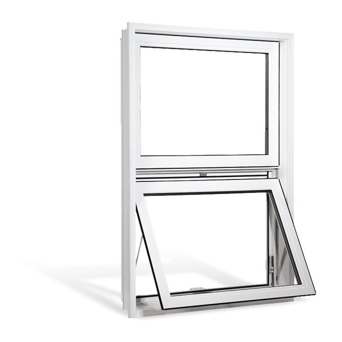 Fenêtre à auvent en PVC blanc, section du bas ouverte
